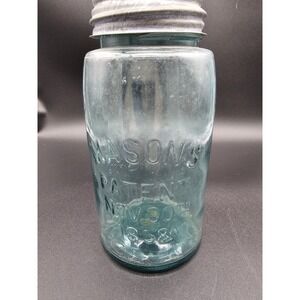 Antique Masons‎ Jar Patent Nov 30th 1858 Fruit Jar Aqua Glass & Zinc Lid Ball
